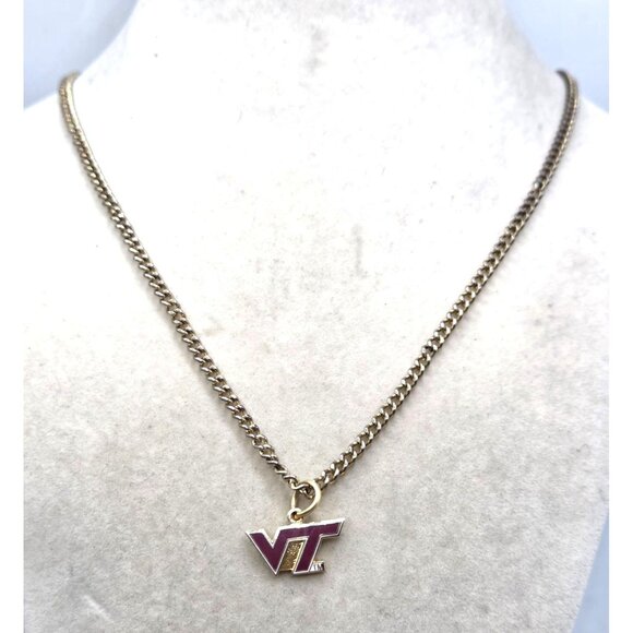 Virginia Tech Logo Gold-Tone Chain Necklace With Enamel Pendant For Fans & Alumn - Picture 1 of 3